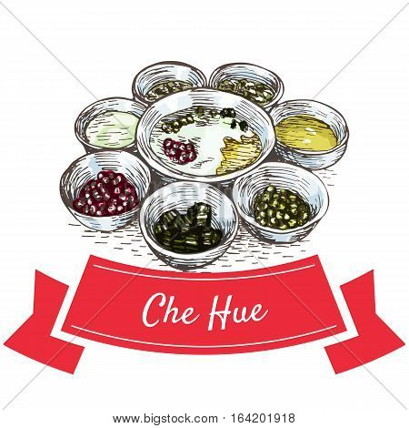 Che Hue colorful illustration. Vector illustration of Vietnamese cuisine.