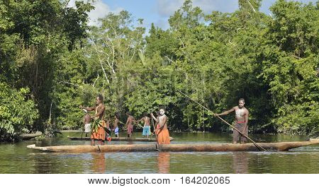 Indonesia, Irian Jaya, Asmat Province, Jow Village - June 23: Canoe War Ceremony Of Asmat People. He