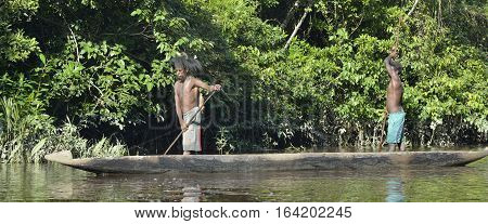 Indonesia, Irian Jaya, Asmat Province, Jow Village - June 23: Canoe War Ceremony Of Asmat People. He