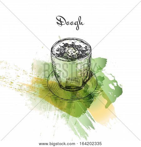 Doogh watercolor effect illustration. Vector illustration of Persian cuisine.