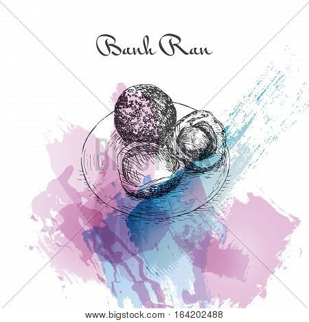 Banh Ran watercolor effect illustration. Vector illustration of Vietnamese cuisine.