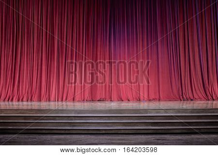 Old Red Curtains On Stage.