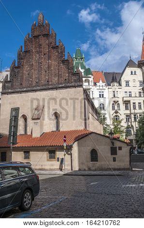 Czech Republic Prague . Old-New Synagogue - the oldest functioning synagogue in Europe is located in Prague in the quarter called Josefov .