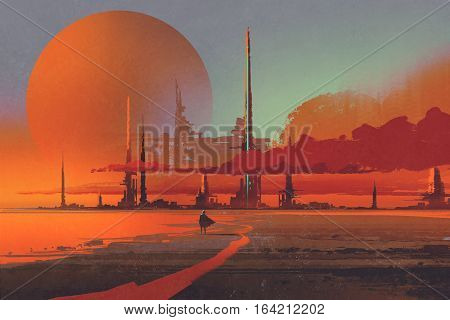 sci-fi construction in the desert, illustration digital painting