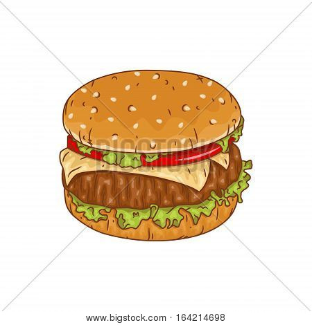 Vector drawing of hamburger in cartoon style.