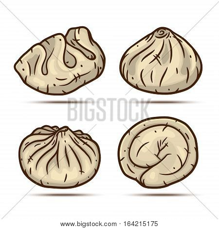 Set of dumplings. Dim sum set. Vector illustration