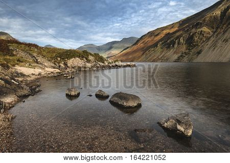 Beautiful Sunset Landscape Image Of Wast Water And Mountains In Lkae District In Autumn In England