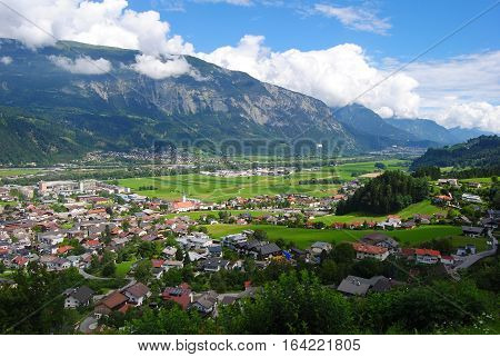 View over Schwaz town in Austria in summer.
