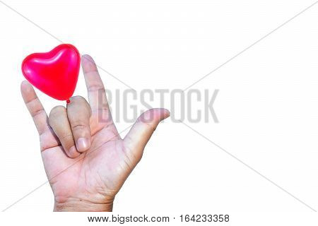 Right-hand show love signal red balloon heart for background idea of sending sweet feeling to someone with love Valentine day
