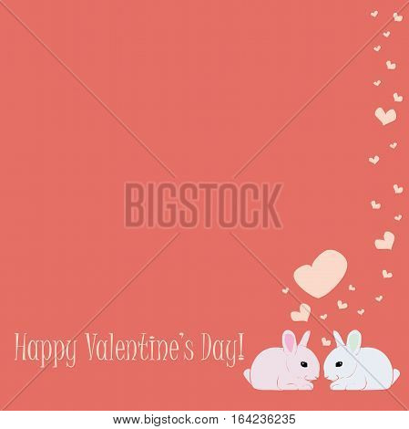 Valentine's day card with hearts and rabbits