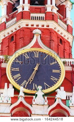 Kremlin chiming clock of the Spasskaya Tower. Moscow. Russia