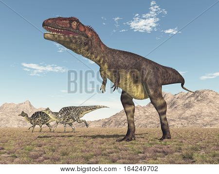 Computer generated 3D illustration with the dinosaur Mapusaurus