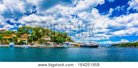 Seafront view at panorama of Island Solta, croatian travel places.