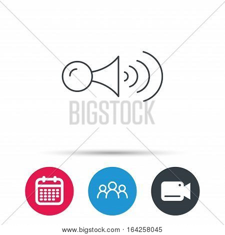 Klaxon signal icon. Car horn sign. Group of people, video cam and calendar icons. Vector