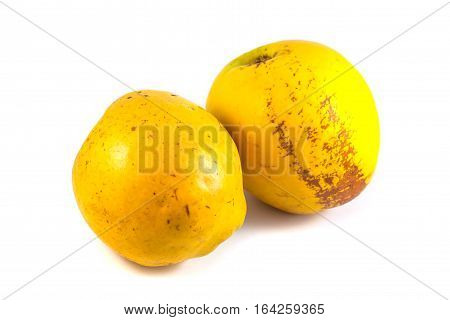 Ripe quinces isolated on white, raw food.