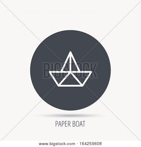 Paper boat icon. Origami ship sign. Sailing symbol. Round web button with flat icon. Vector