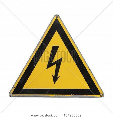 Sign high voltage. Warning danger. Yellow triangle. Isolated