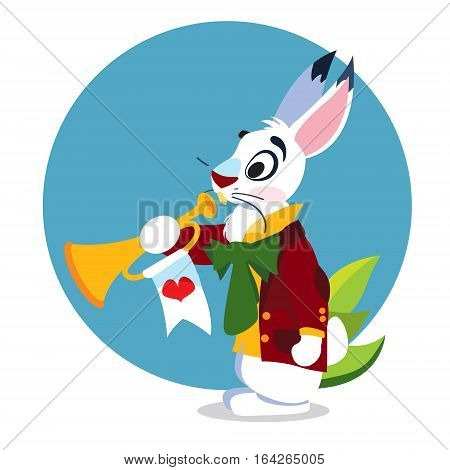 White Rabbit with a pipe. Illustration to the fairy tale Alice's Adventures in Wonderland. Template with place for text.