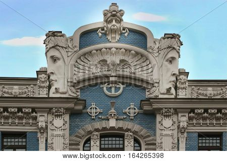 Art Nouveau Jugenstil building in The historic center of Riga Latvia