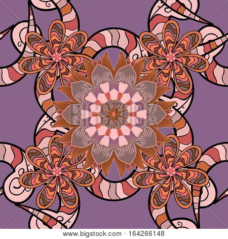 Seamless Pattern In Zen-doodle Or Zen-tangle Style In Beige Lilac Brown.
