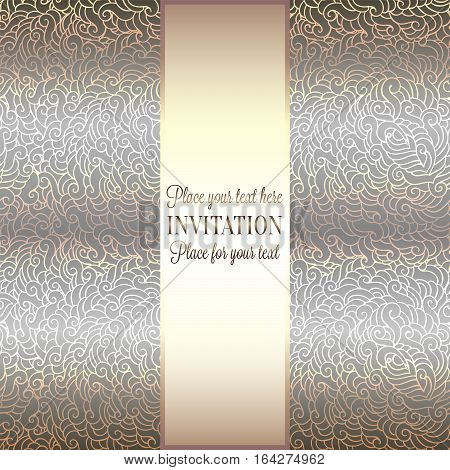 Romantic Background With Luxury Holographic Gold Vintage Frame, Victorian Banner, Made Of Feathers W