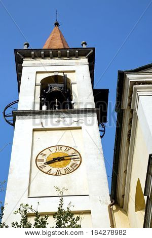 Travedona Monate        Wall  And Church Tower Bell Sunny Day