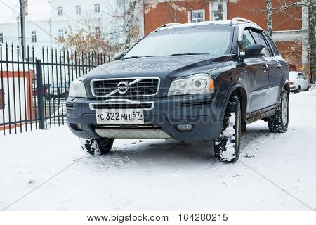 Smolensk, Russia - December 01, 2016: New luxury Volvo XC 90 parked in winter street.
