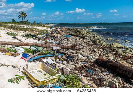 Mexico Coastline ocean Pollution Problem with plastic litter 3