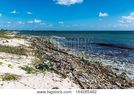 Mexico Coastline ocean Pollution Problem with plastic litter 6