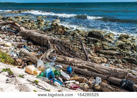 Mexico Coastline ocean Pollution Problem with plastic litter 7