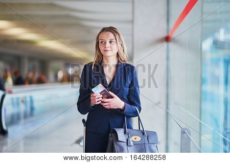 Young Business Woman In International Airport