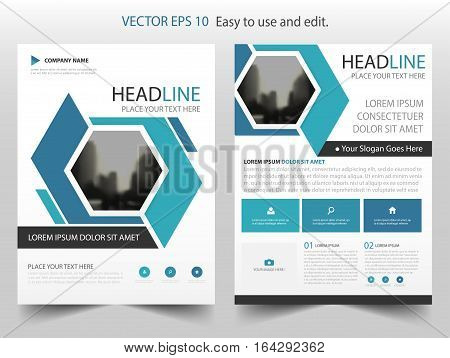 Blue abstract hexagon annual report brochure design template vector. Business Flyers infographic magazine poster.Abstract layout template Book Cover presentation portfolio.