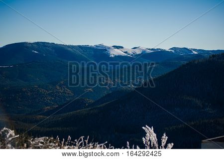 Winter in the national park with mountains