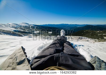 Climbing in the mountains in winter. National park