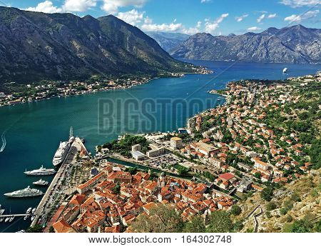 The Town Of Kotor, Montenegro. Boko-Kotor Bay in the Mediterranean sea