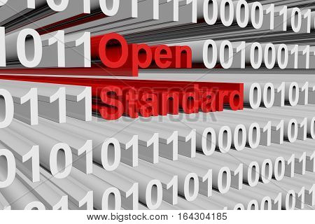 Open standard in the form of binary code, 3D illustration