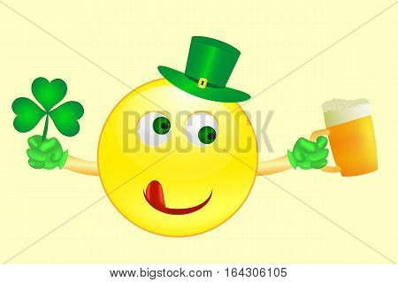 Vector smile icon on Saint Patricks Day character leprechaun with green hat and funny legend. eps10