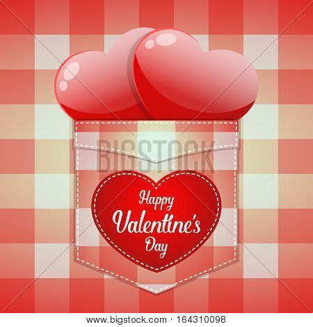 Glossy Red Heart In Pocket With Happy Valentine's Day Word