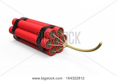Explosive dynamite on white background 3D rendering