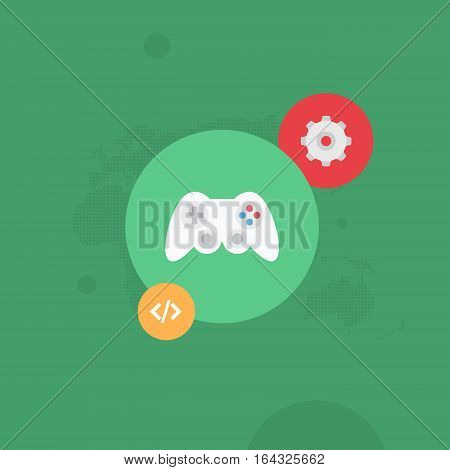 Gear and Gamepad Global Programming Flat Vector Illustration