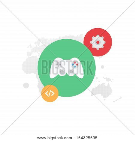 Gear and Gamepad Global Programming Flat Vector Illustration