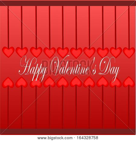 Happy Valentine's Day lettering Greeting Card on red background with hearts, illustration