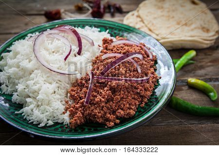 minced lamb meat tandori style with basmati rice