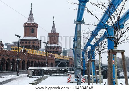 Oberbaum Bridge In Berlin During Winter