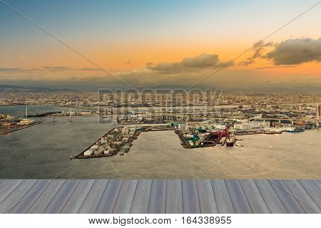 Osaka port cityscape downtown from Cosmo Tower Observatory Japan