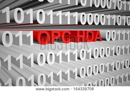 OPC HDA in the form of binary code, 3D illustration