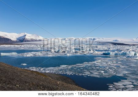 Iceland winter natural landscape over Jakulsarlon lagoon