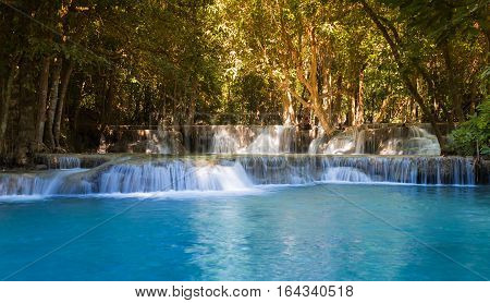 Natural deep forest blue stram waterfall natural landscape background