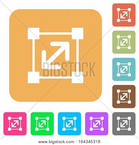 Resize element flat icons on rounded square vivid color backgrounds.
