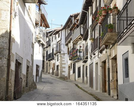 Street in the old village of Candelario in the province of Salamanca Spain.